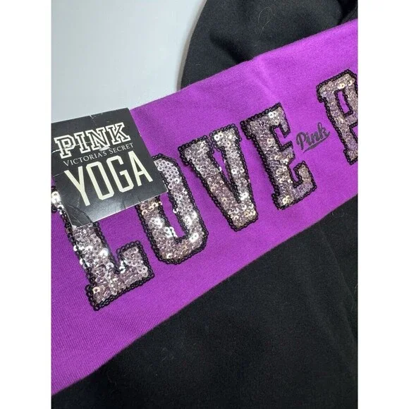 VICTORIA’S SECRET PINK YOGA BLING SEQUIN FOLDOVER LEGGINGS SMALL FUCHSIA NWT - Picture 8 of 11